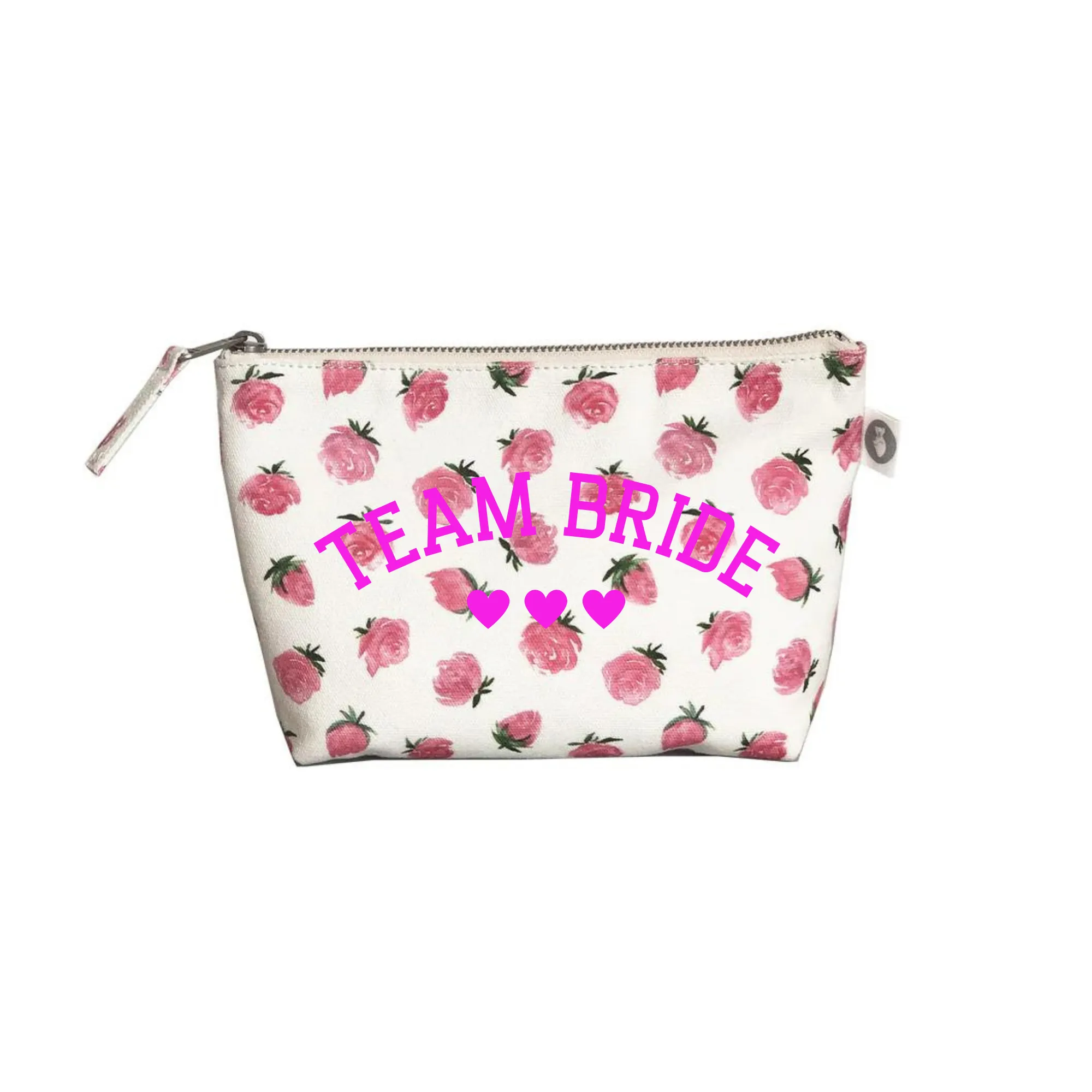 White Floral Makeup Bag Neon Pink Team Bride