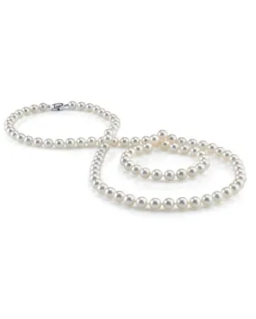 White Japanese Akoya Opera Length Pearl Necklace, 7.5-8.0mm