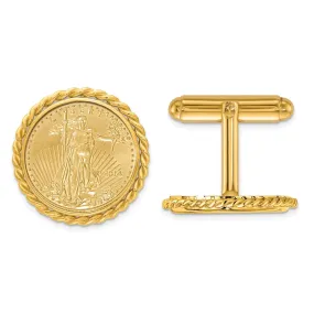 Wideband Distinguished Coin Jewelry 14k Real Gold Men's Polished Twisted Wire Mounted 1/10oz American Eagle Coin Bezel Cuff Links